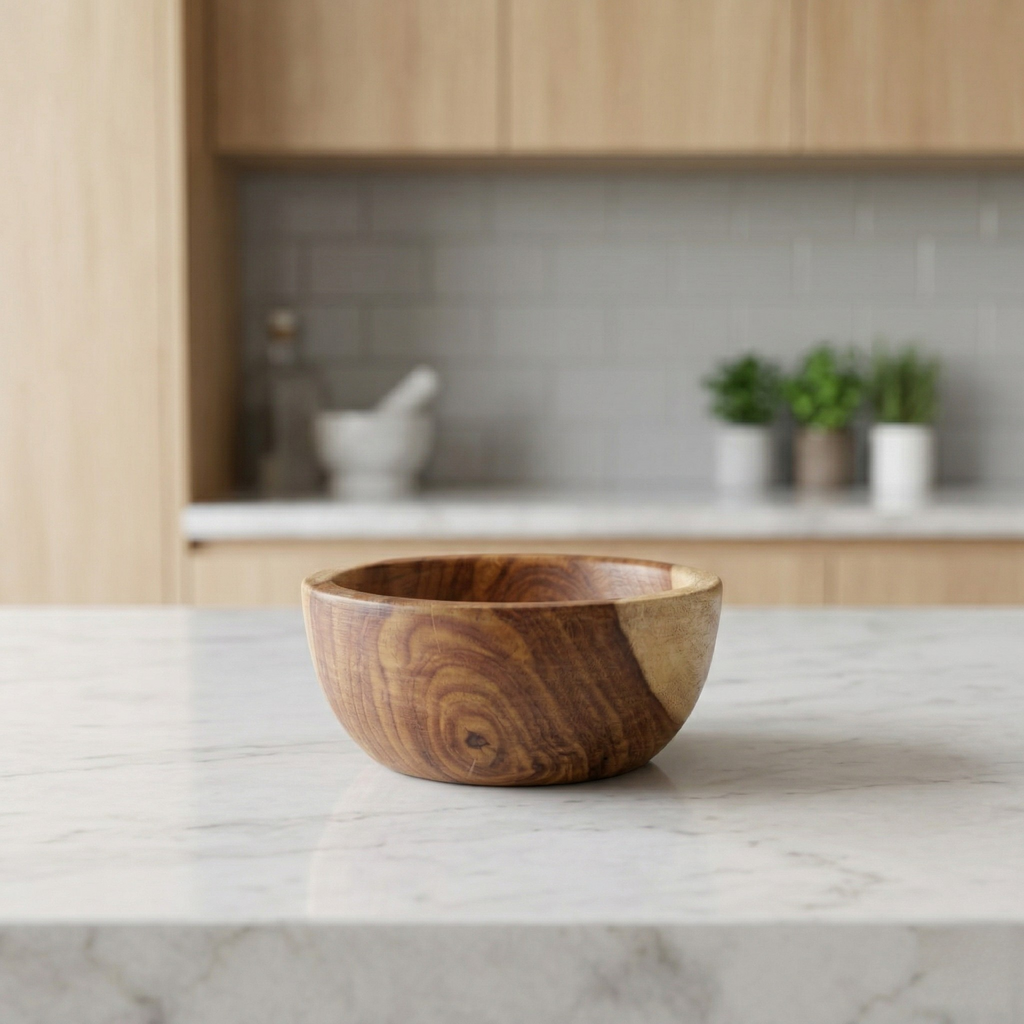 Set of wooden circular bowls