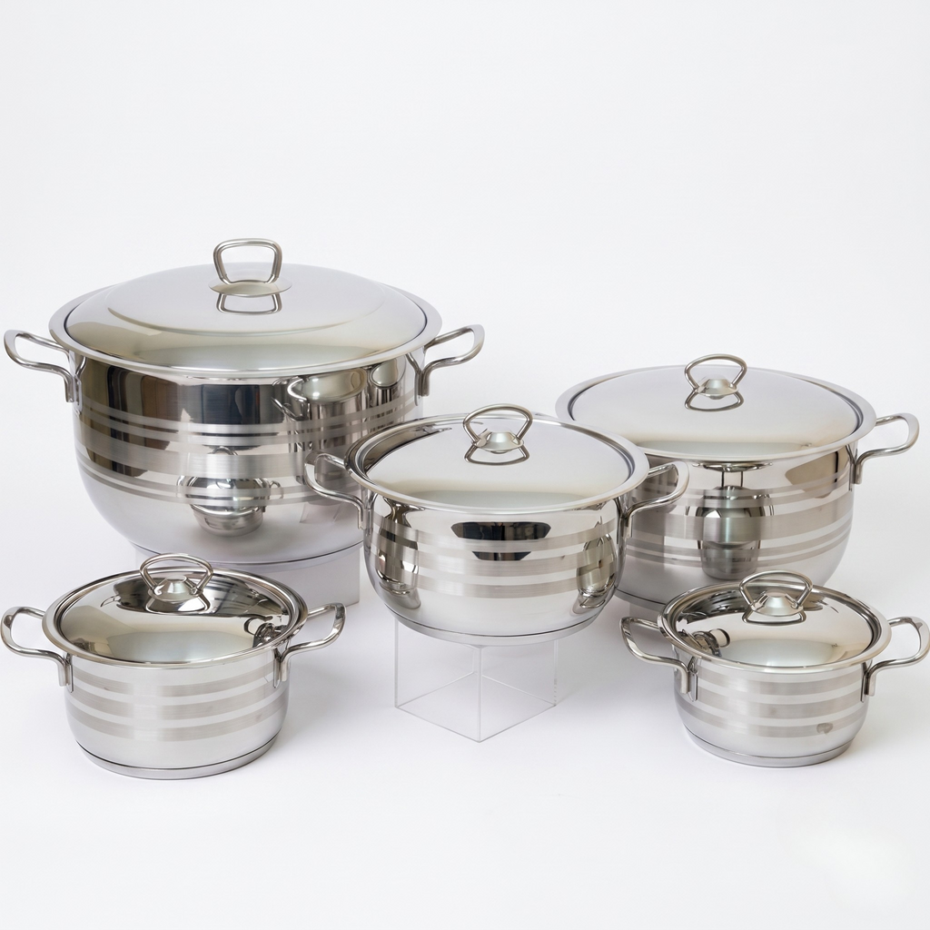 10-Piece Striped Cookware Set with Steel Handle