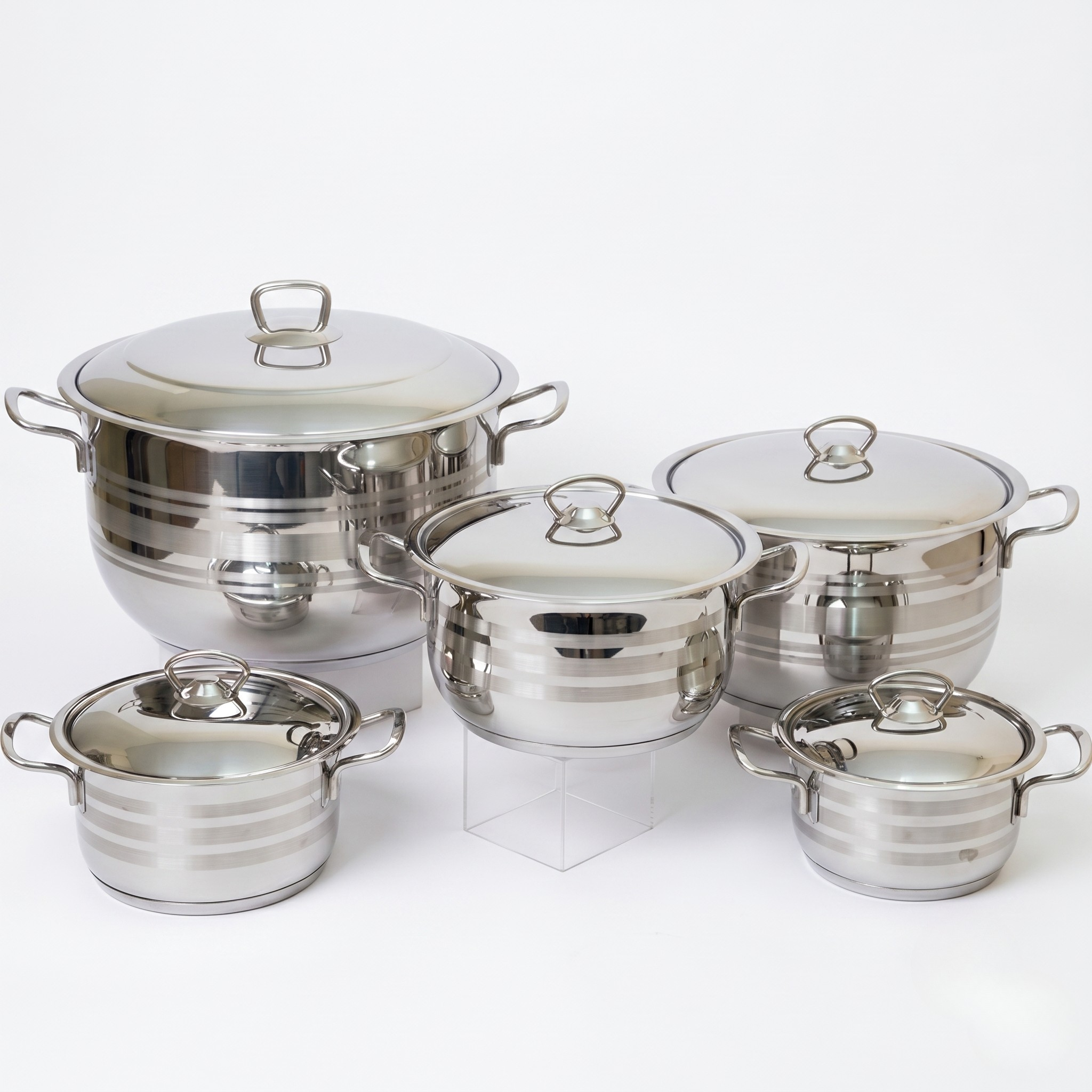 10-Piece Striped Cookware Set with Steel Handle