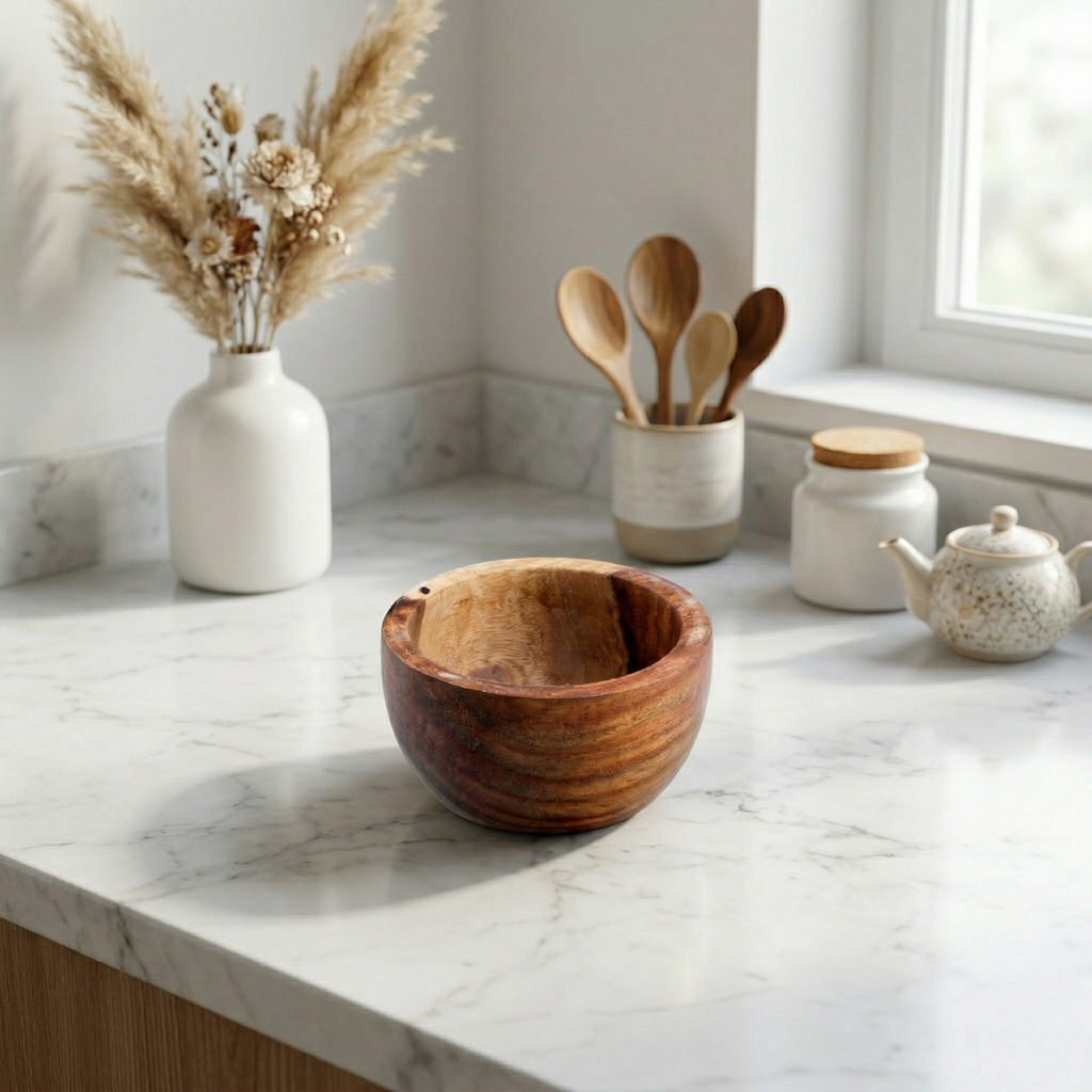 Set of wooden circular bowls