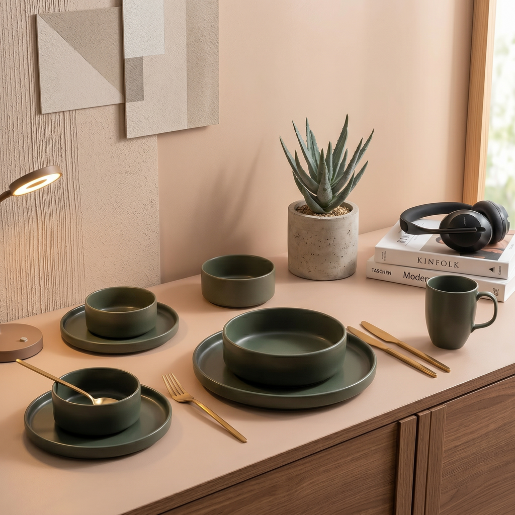Olive Elegance Matte Dinner Set