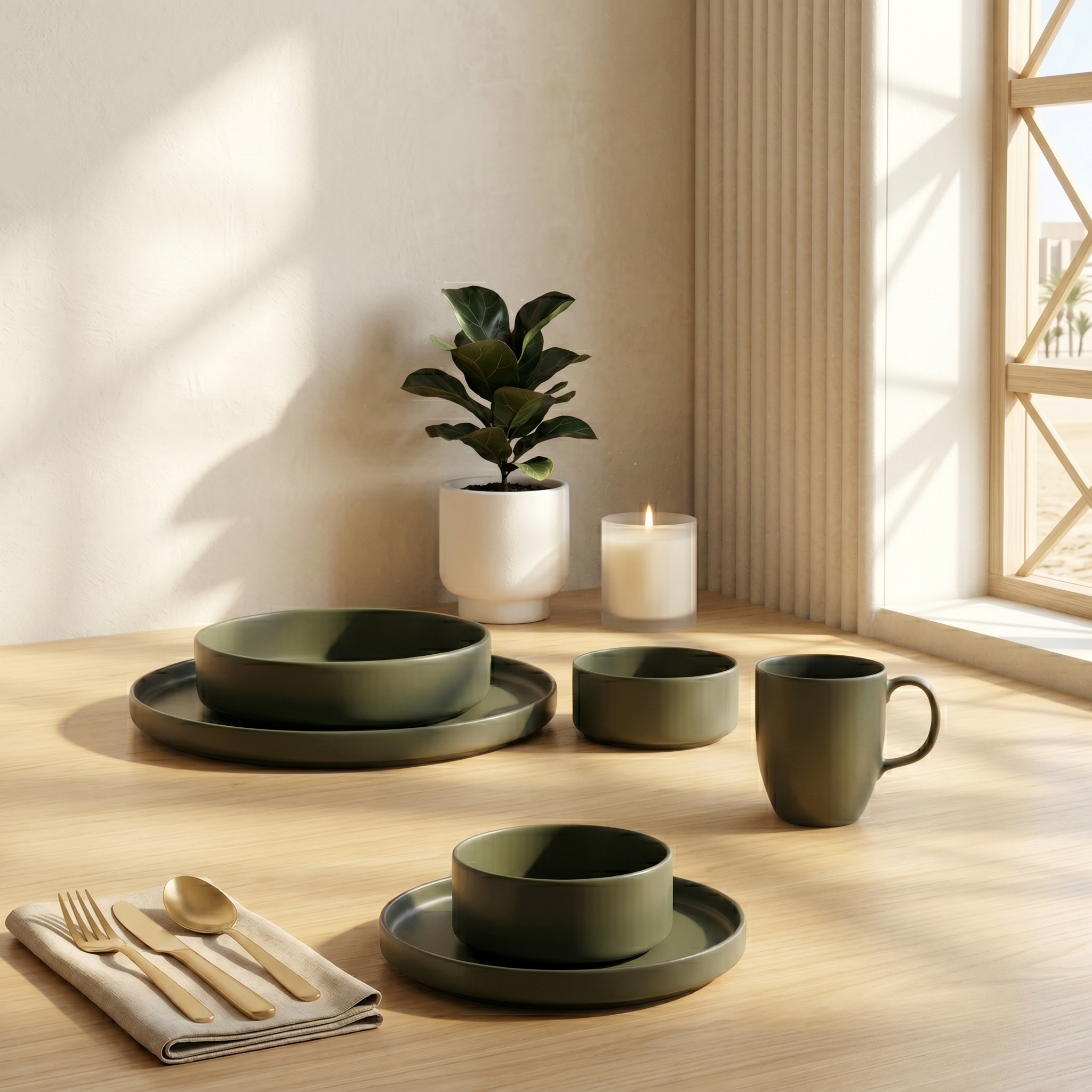 Olive Elegance Matte Dinner Set
