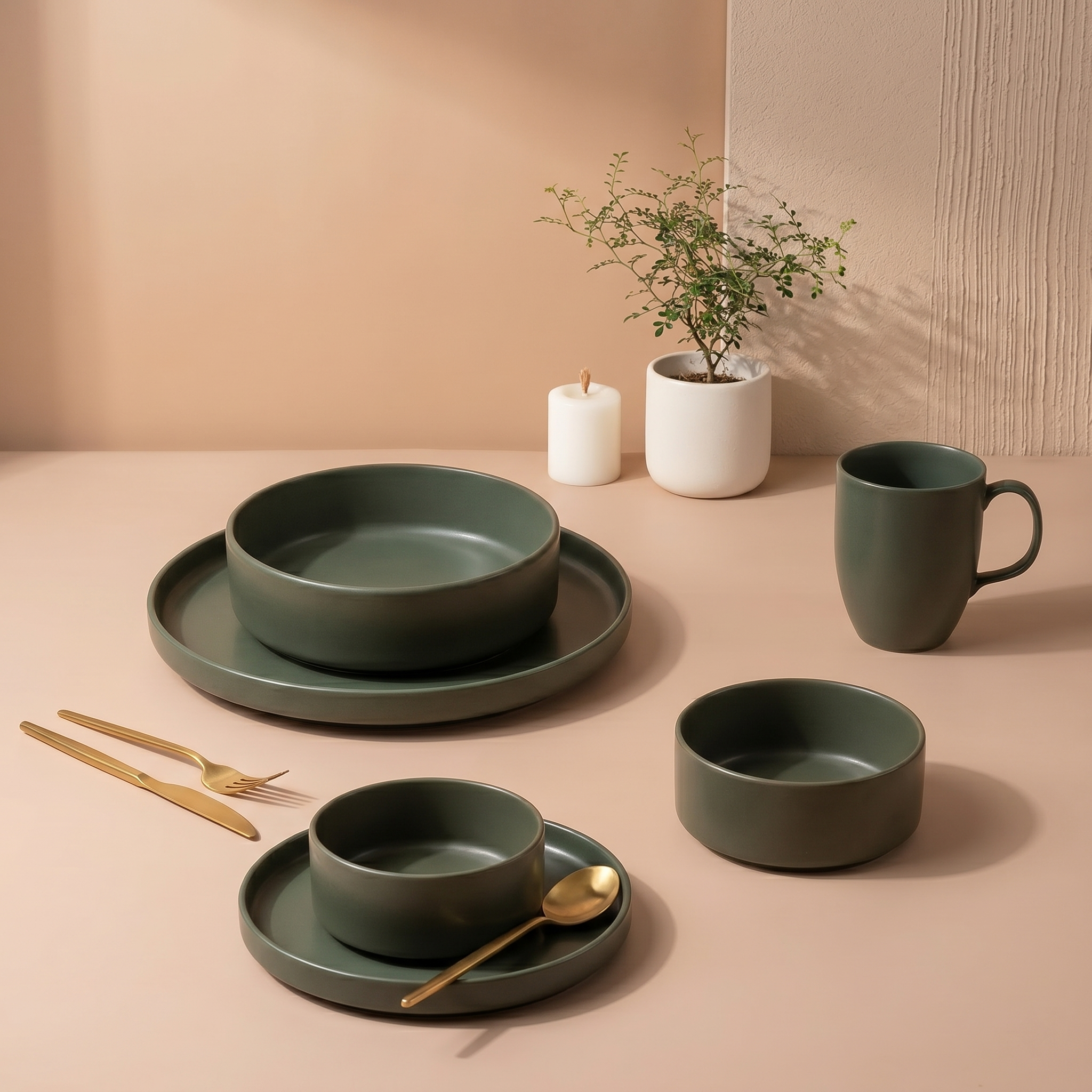 Olive Elegance Matte Dinner Set