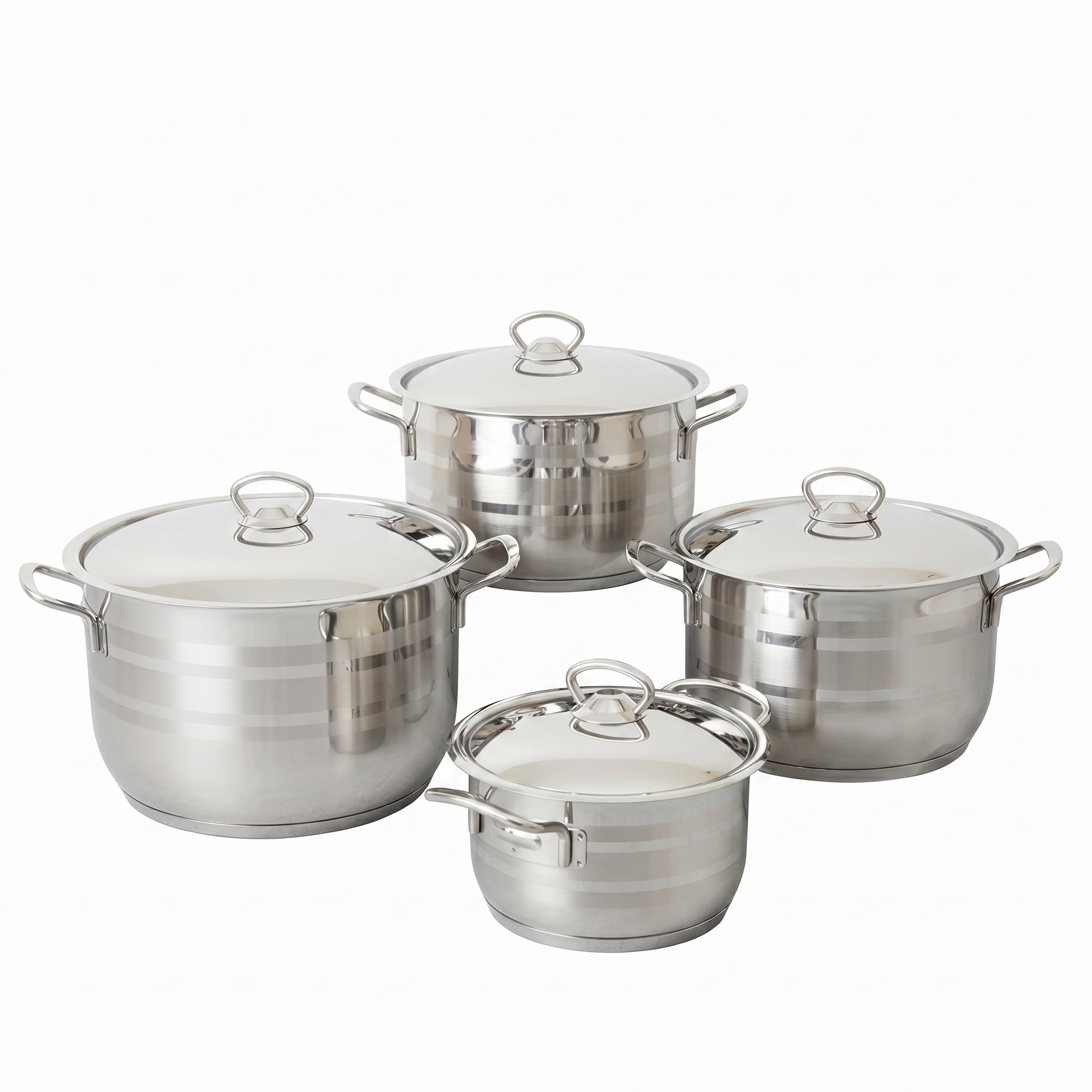 8-piece striped stainless steel cookware set