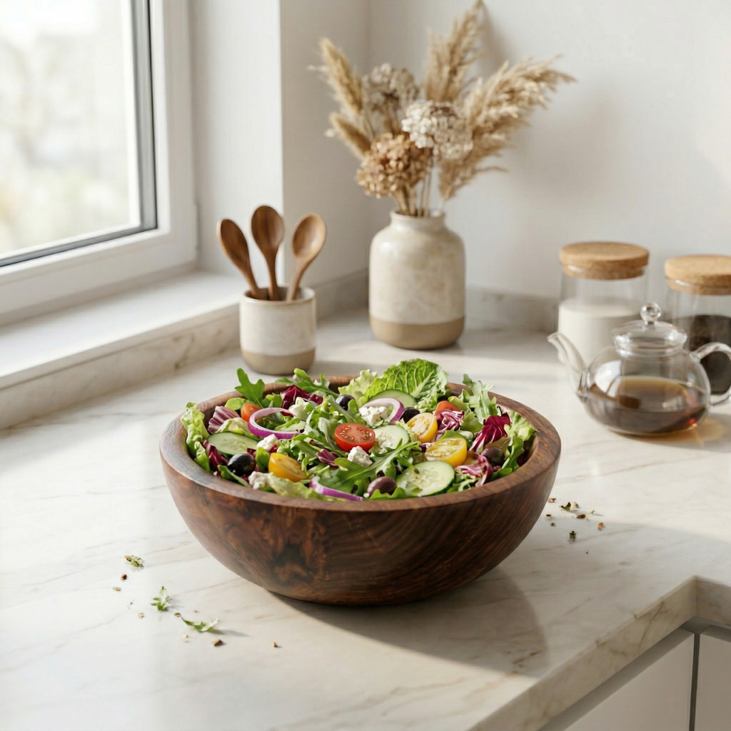 Set of wooden circular bowls
