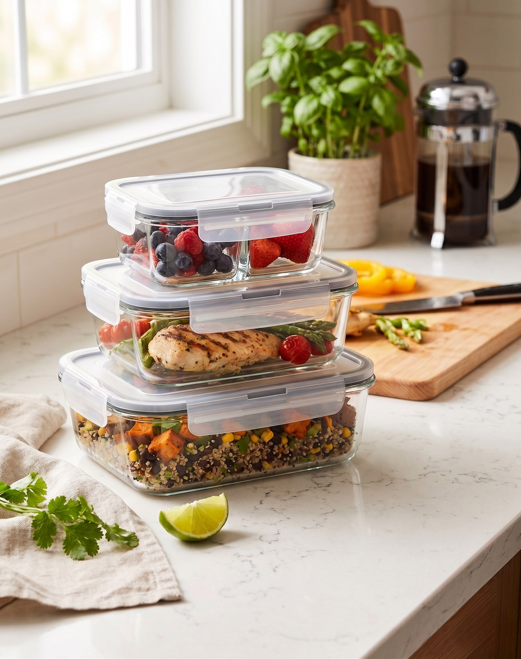 3-Pieces Round Bowls with Lid Set