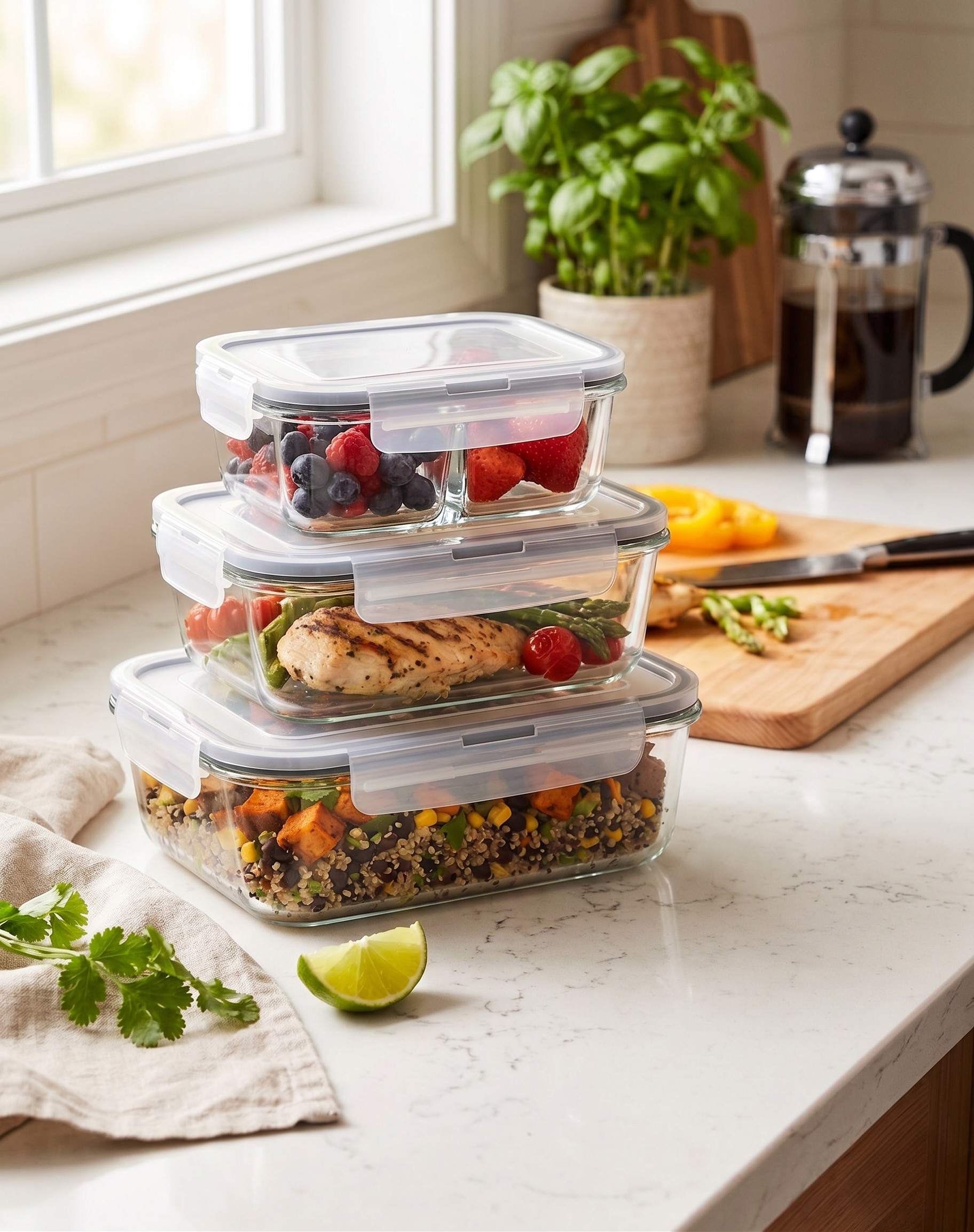 3-Pieces Round Bowls with Lid Set