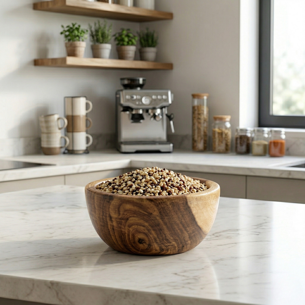 Set of wooden circular bowls