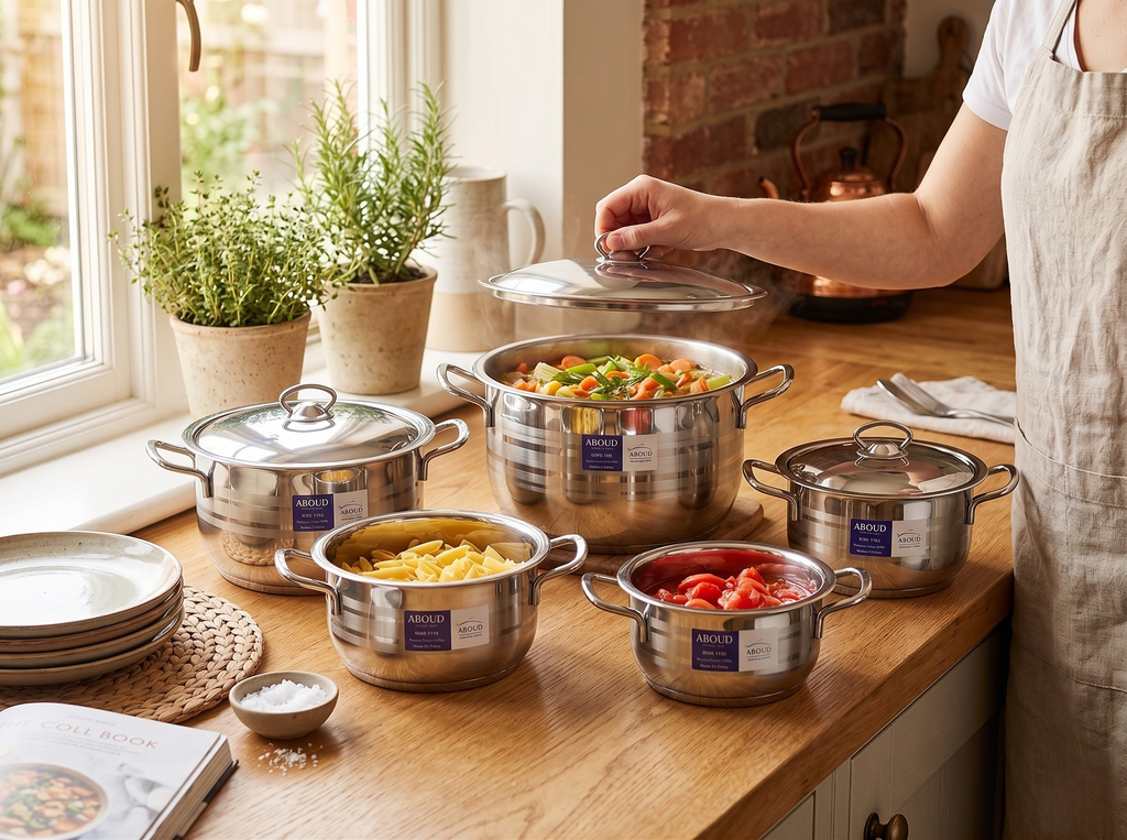 10-PCS Striped Cookware Set – Steel Handles