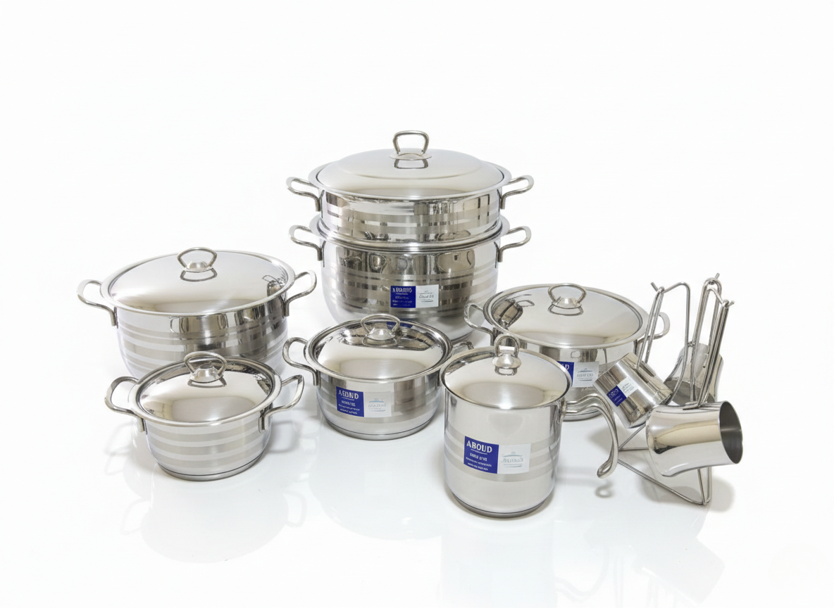 17-piece striped cookware set, assorted stainless steel